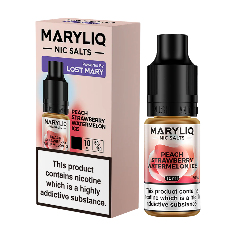 Maryliq - The Official Lost Mary Nic Salt 10ml - Peach Strawberry Watermelon Ice - Lost Mary - E-Liquid - Rolling Refills