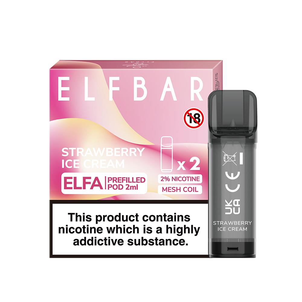 Strawberry Ice Cream - Elf Bar ELFA - 2ml Pre-filled Pod (2x Pods) - Elf Bar - Elfa Pods - Rolling Refills