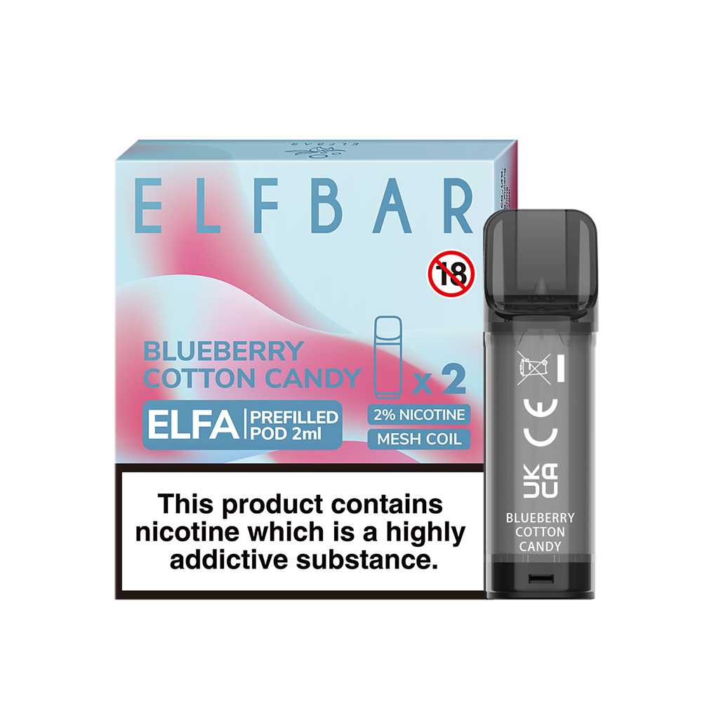 Blueberry Cotton Candy - Elf Bar ELFA - 2ml Pre-filled Pod (2x Pods) - Elf Bar - Elfa Pods - Rolling Refills