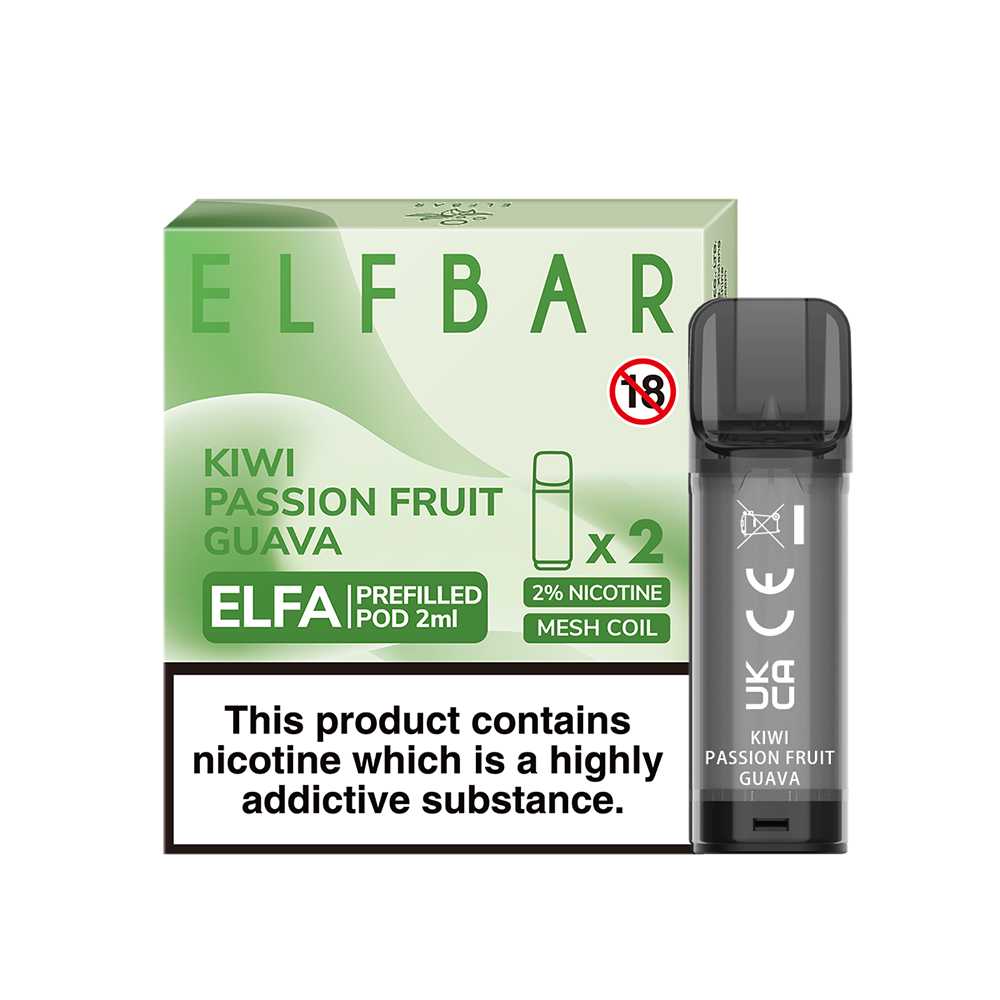 Kiwi Passion Fruit Guava  - Elf Bar ELFA - 2ml Pre-filled Pod (2x Pods) - Elf Bar - Elfa Pods - Rolling Refills