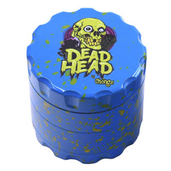 Dead Head by Chongz 60mm 4pt Grinder in Blue with Yellow Splashes - Chongz - Grinder - Rolling Refills