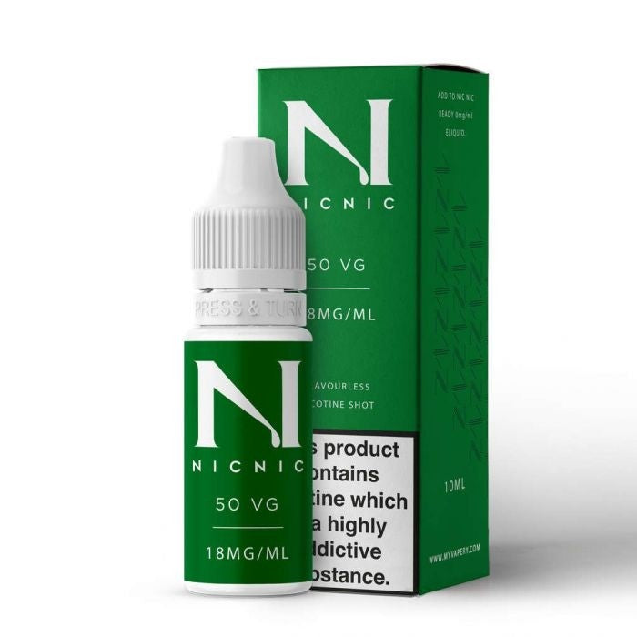 NicNic - 50/50 VG/PG - 18mg - 10ml Single Nicotine Shots - NicNic E Liquid - E-Liquid - Rolling Refills