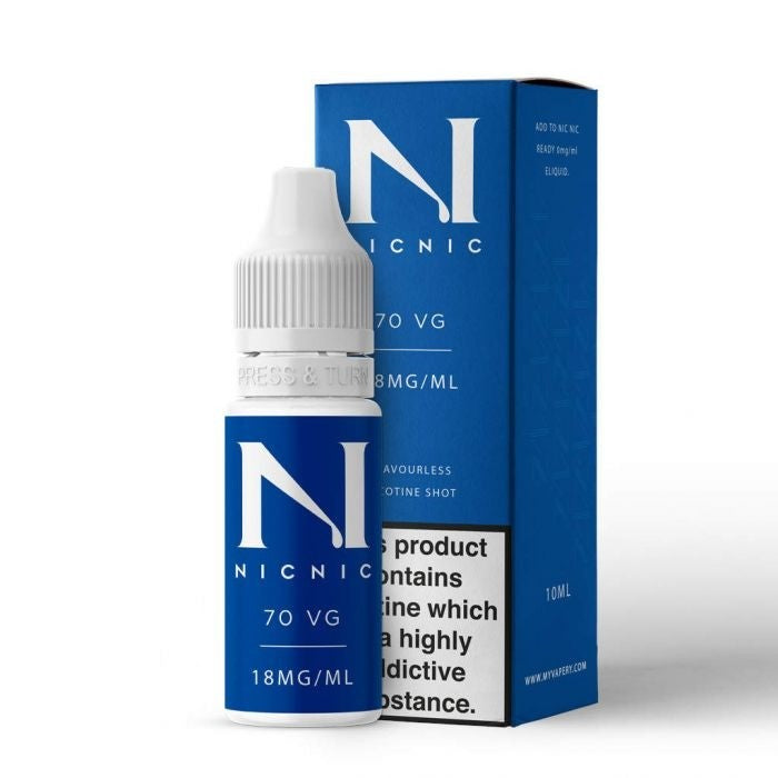 NicNic - 70/30 VG/PG - 18mg  - 10ml Single Nicotine Shots - NicNic E Liquid - E-Liquid - Rolling Refills